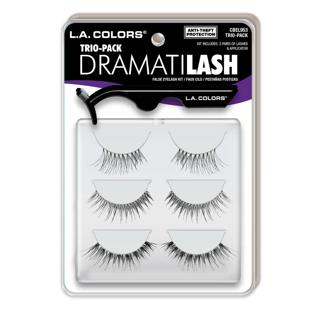 L.A. Colors Dramatilash Eyelashes Eye Lash Kit- Trio (3 Pairs w/ Applicator) product package