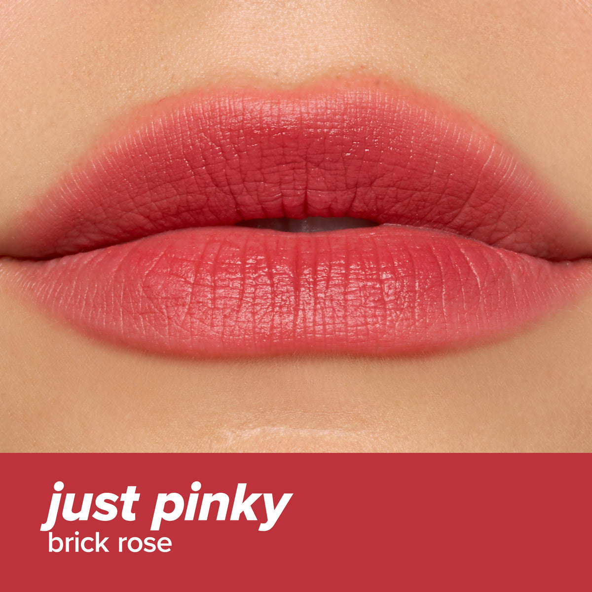Thumbnail: Close-up of lips wearing L.A. Colors Blur Kiss Soft Matte Lip Color in Just Pinky. Text: just pinky, brick rose.