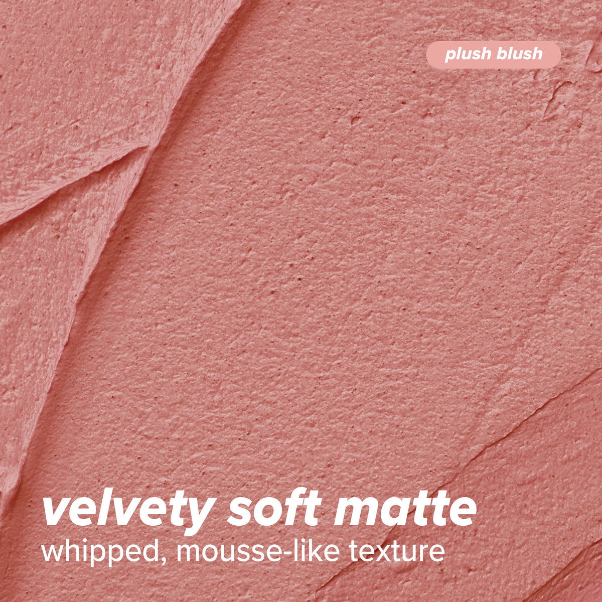 Thumbnail: L.A. Colors Blur Kiss Soft Matte Lip Color in Plush Blush, close-up of the color texture. Text: velvety soft matte, whipped, mousse-like texture.
