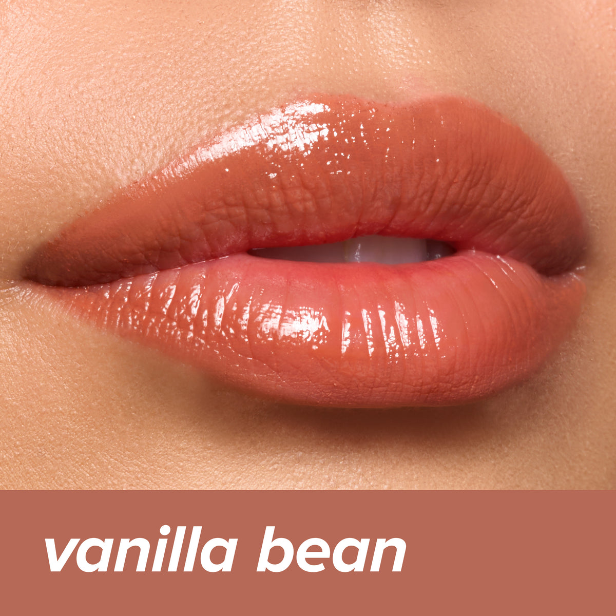 Thumbnail: Juicy Lips Tinted Lip Balm in Vanilla Bean — warm caramel glossy finish on lips