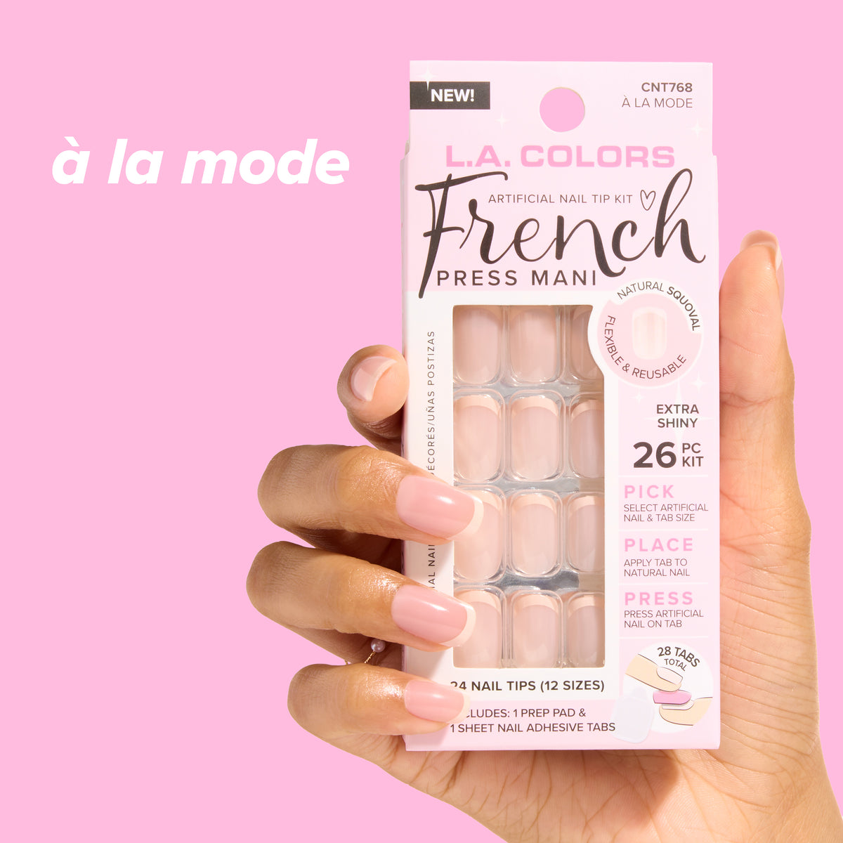Thumbnail: French Press Mani Nail Tip Kit — A La Mode kit, nails, and prep pad; quick application infographic