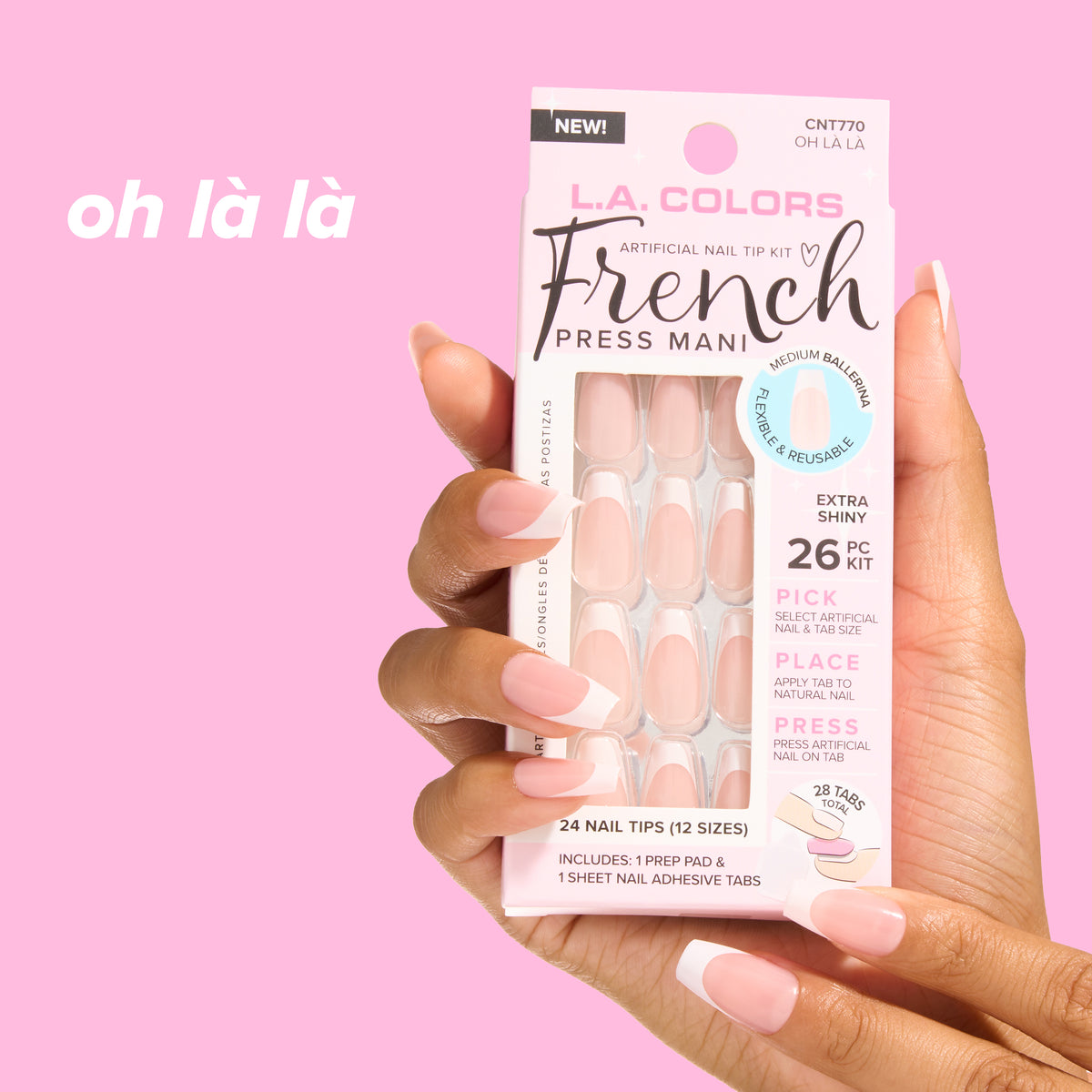 Thumbnail: French Press Mani Nail Tip Kit — Oh La La kit, nails, and prep pad; quick application infographic