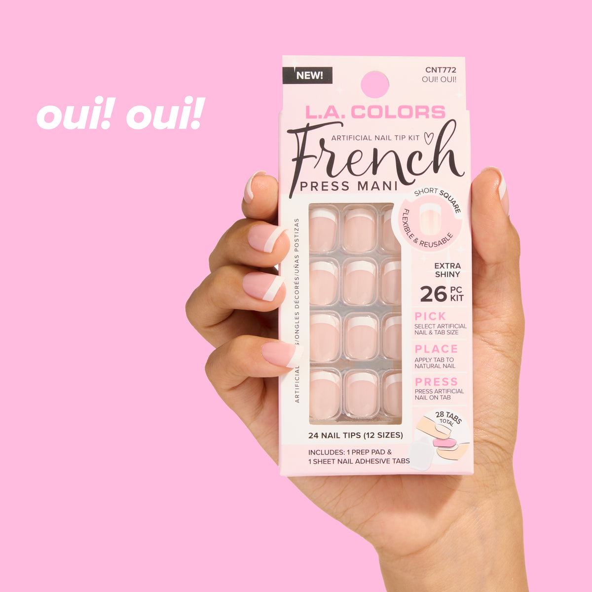 Thumbnail: French Press Mani Nail Tip Kit — Oui! Oui! kit, nails, and prep pad; quick application infographic