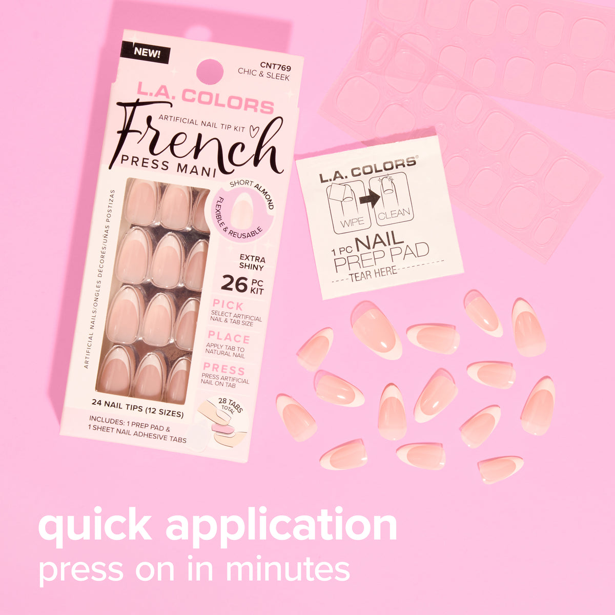 Thumbnail: French Press Mani Nail Tip Kit — Chic &amp; Sleek kit, nails, and prep pad; quick application infographic
