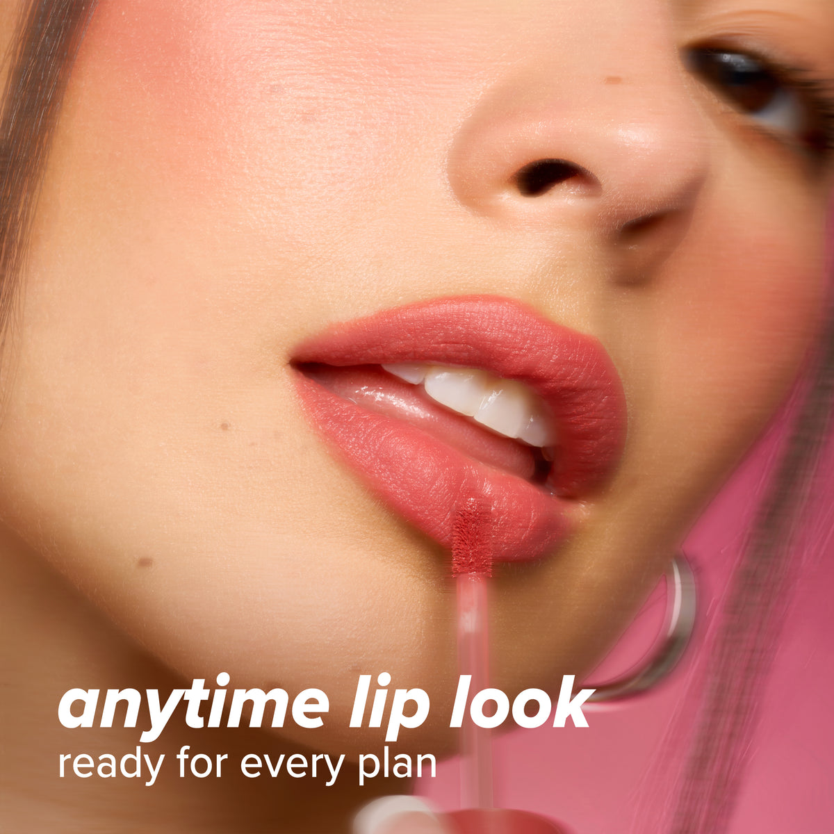 Thumbnail: Model applying L.A. Colors Blur Kiss Soft Matte Lip Color with the applicator. Text: anytime lip look, ready for every plan.